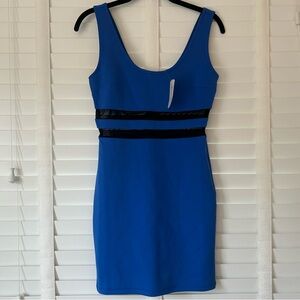 Forever 21 Mini Dress Royal Blue Black Mesh Stripes Fitted Bodycon Medium